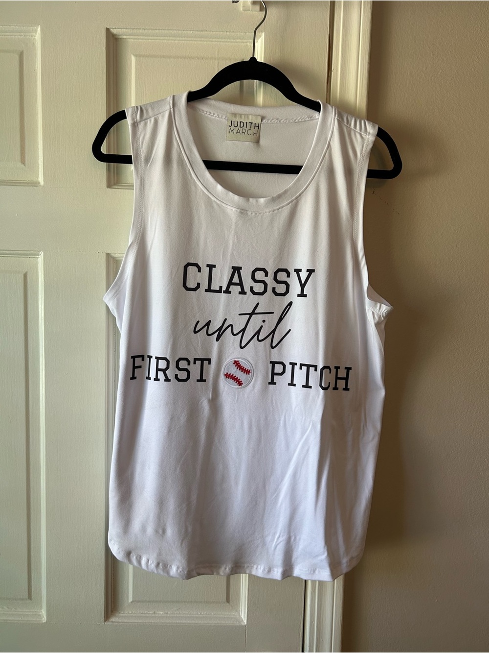 NWOT Judith March White Graphic 'Classy Until First Pitch' Tank
